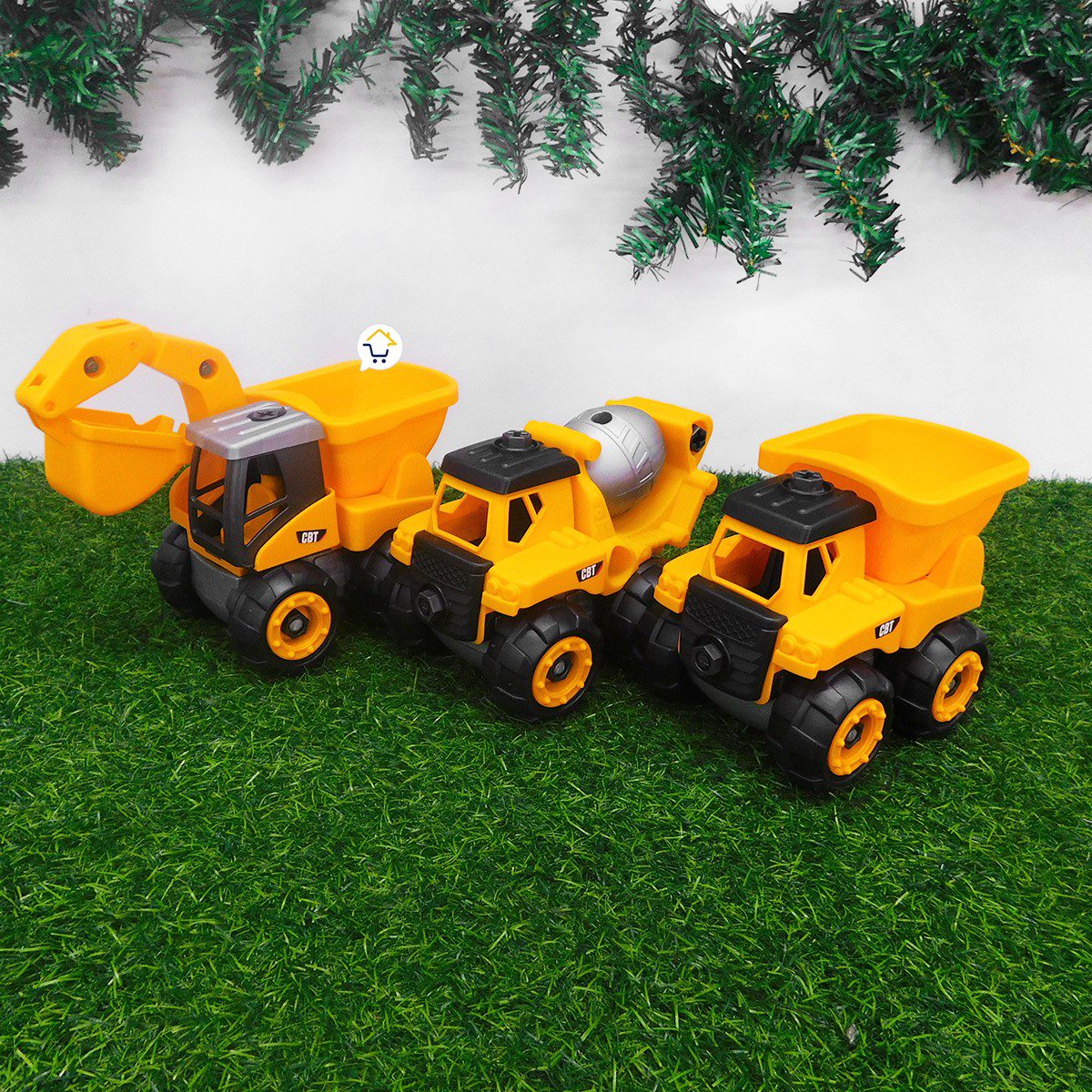 Set x3 construcción excavadora, volqueta y mezcladora