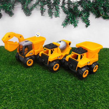Set x3 construcción excavadora, volqueta y mezcladora